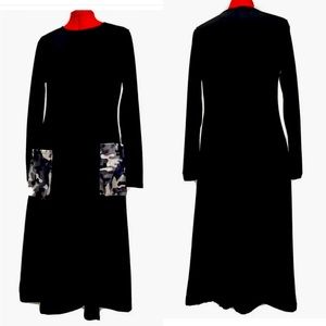 Go Couture Knit Dress with Pockets Long Sleeve Black/Camouflage